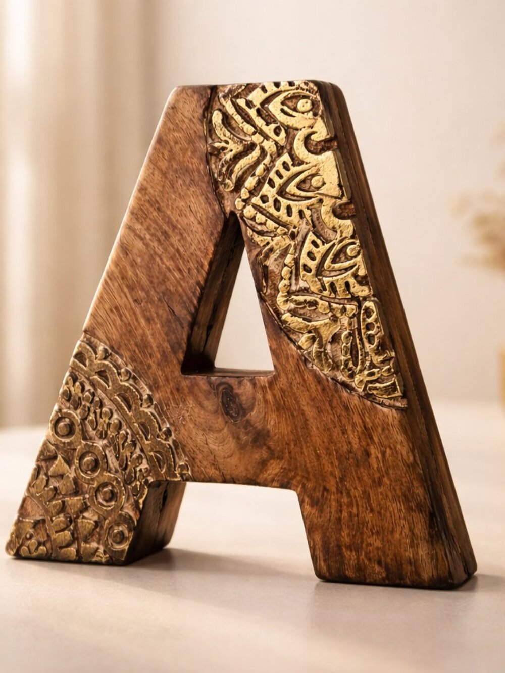 KENTON GREY WOODEN LETTER A HAND CARVED FROM ENCHANTING INDIA HOME DECOR
